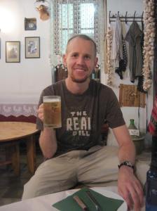 Enjoying our first Albanian beer at Oda - necessary after a long day getting to Tirana!