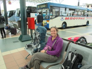 At the Pirgos bus station... we spent so much time here that we probably should have listed it under "Where We Stayed" 