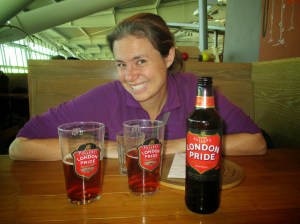 Enjoying a flavorful beer in the London airport... exciting after a few months of uninspiring brews!