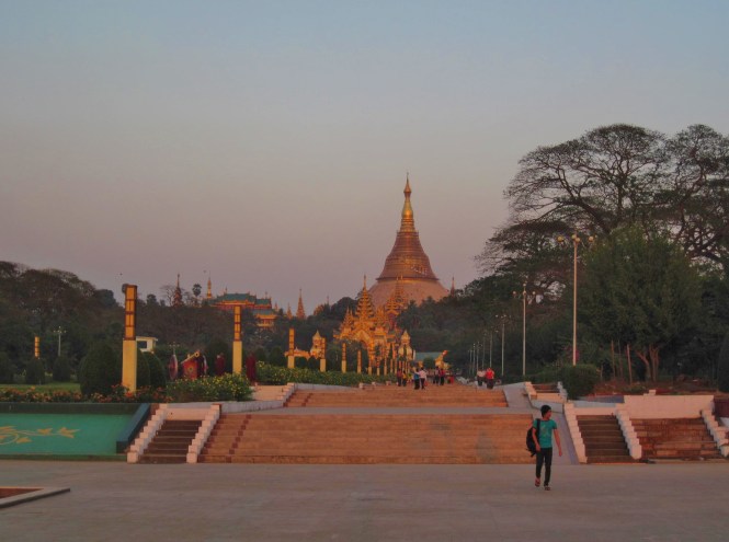 Shwedagon Pagoda at sunset as seen from People's Park