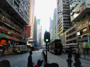 The above-ground trolley drives away after dropping us off