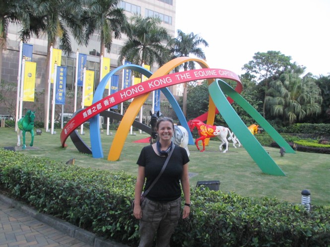 A display outside the racecourse touts Hong Kong as the equine capital. It served as the site for equestrian events during the 2008 Beijing Olympics