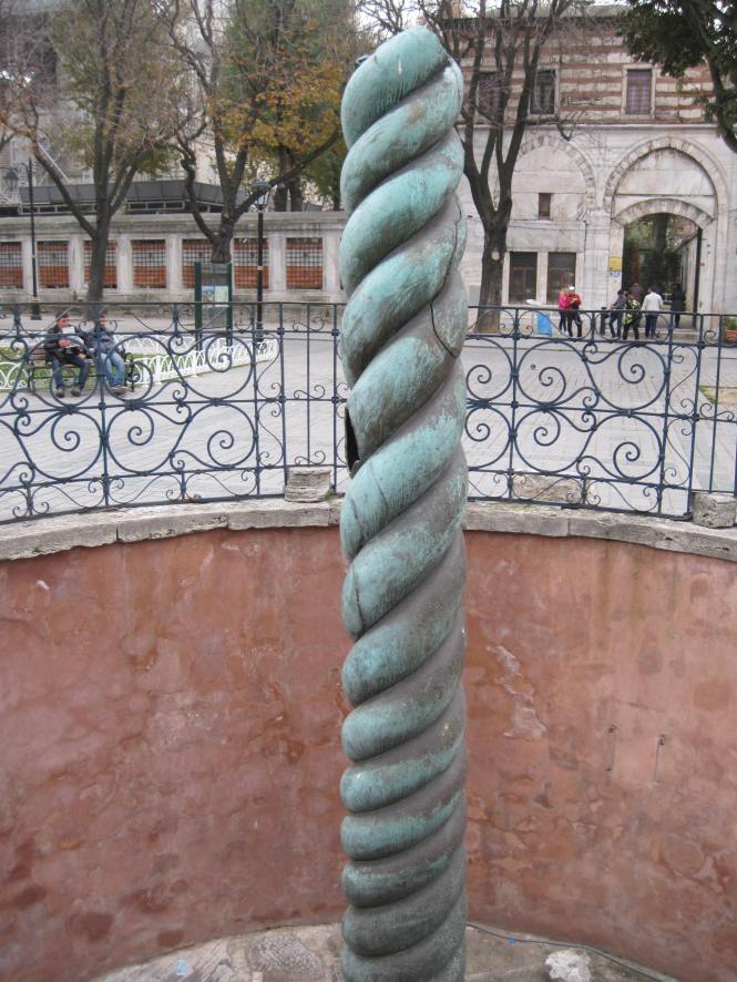 The serpent heads on the top of the column were removed at some point